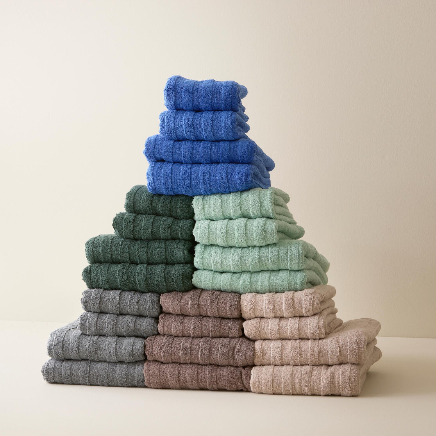 Terry Stripe håndklæde sæt, Sand - 4 stk.